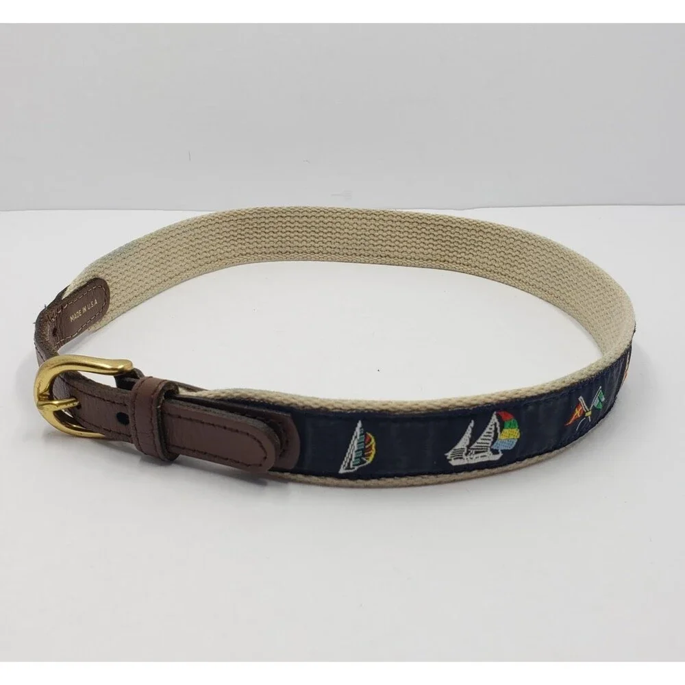 Talbots Kids Belt Size Medium Sailboat Nautical Made in USA 23